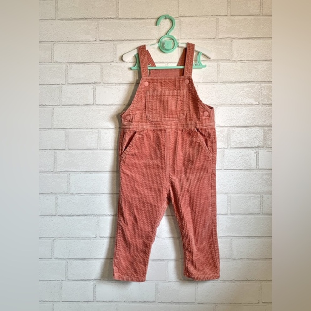H&M Adorables Girls Kids Coral Pink Corduroy Overalls 18M